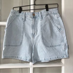 Highest rise midi denim utility shorts